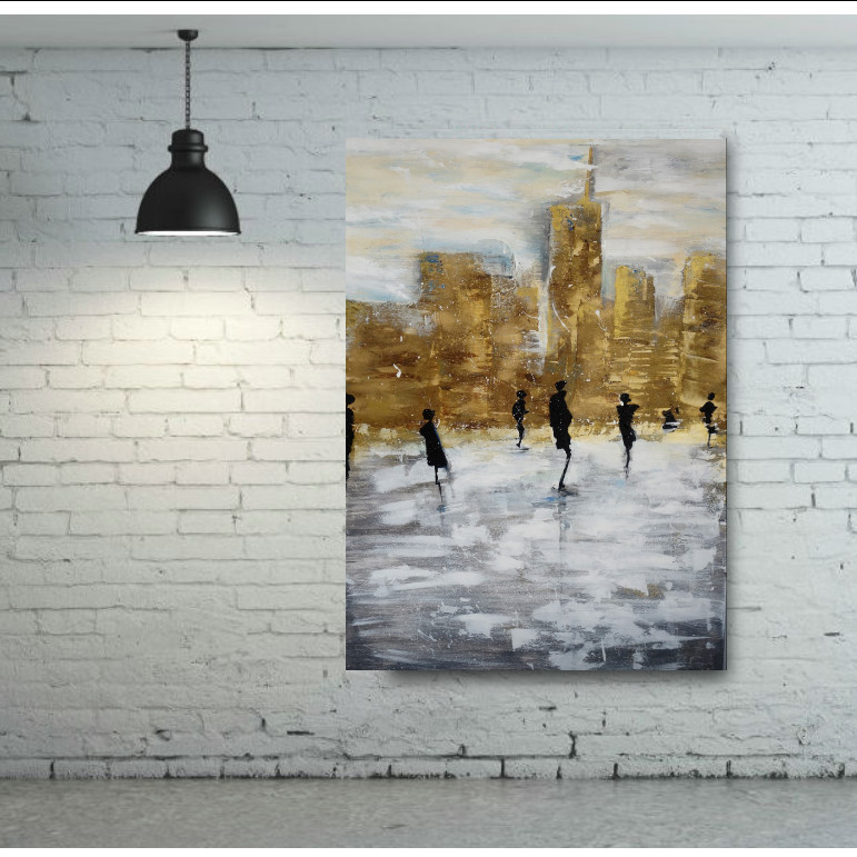 Impasto, Sztuka nowowczesna, Abstrakcyjne, Impresjonizm , Złoty, Ręcznie malowany, Farby akrylowe, Płótno bawełniane, Faktura 3d