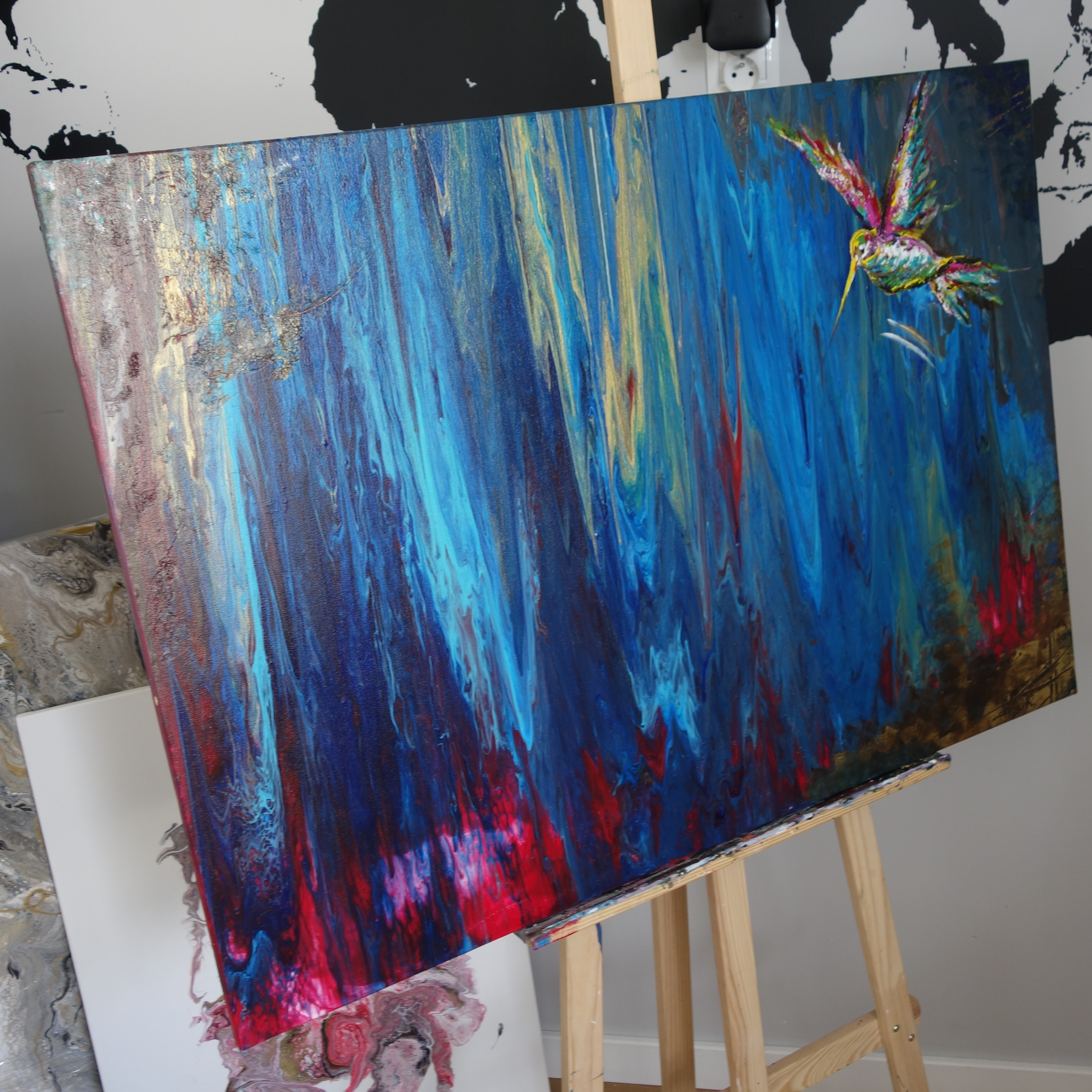 Unikatowy, Muliti kolorowy, Abstrakcyjne, Impasto, Ekspresja, Ręcznie malowany, Farby akrylowe, Płótno bawełniane, Dzika natura, Acrylic Pour Painting