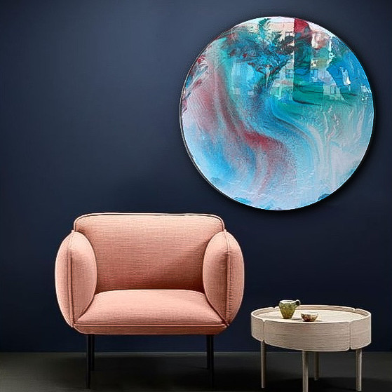 Round Canvas, Resin Art, Multi Color, Abstrakcyjne, Okrągłe, Z efektem tafli, Unikatowe, Z żywicy