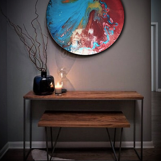 Multi Color, Resin Art, Round Canvas, Sztuka nowowczesna, Unikatowy, Okrągłe, Abstrakcyjne, Z efektem tafli, Z żywicy
