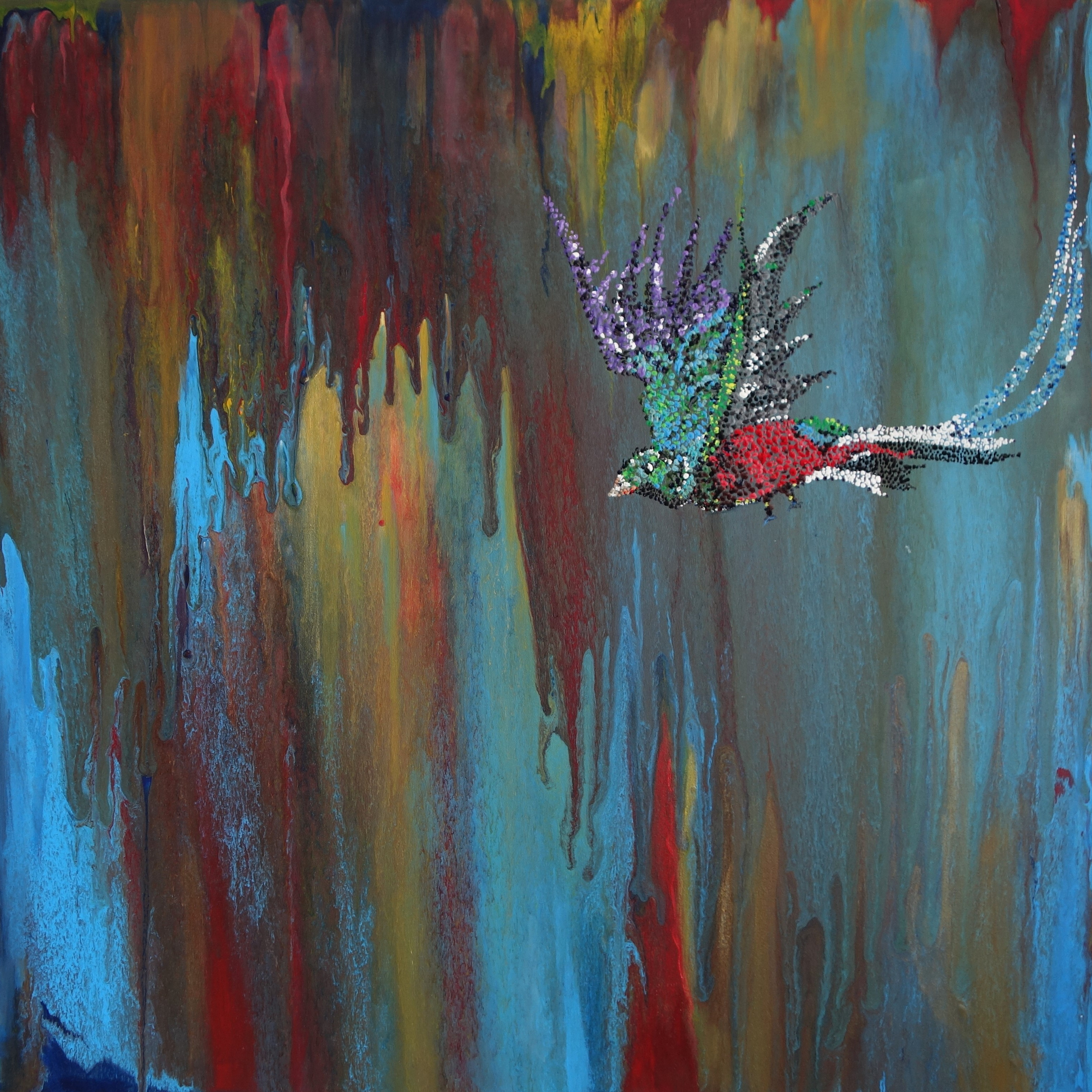 Acrylic Pour Painting, Multi Color, Impasto, 3D, Abstrakcyjne, Dzika natura