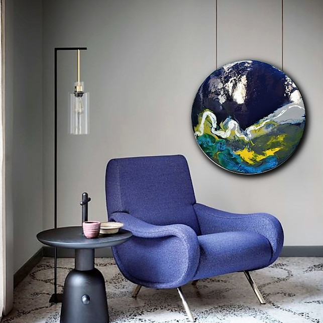 Multi Color, Resin Art, Round Canvas, Unikatowy, Okrągłe, Abstrakcyjne, Z efektem tafli, Z żywicy