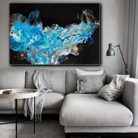 Unikatowy, Abstrakcyjne, Z efektem tafli, Acrylic Pour Painting, Farby akrylowe, Dzika natura, Ręcznie malowany, Płótno bawełniane, Z żywicy