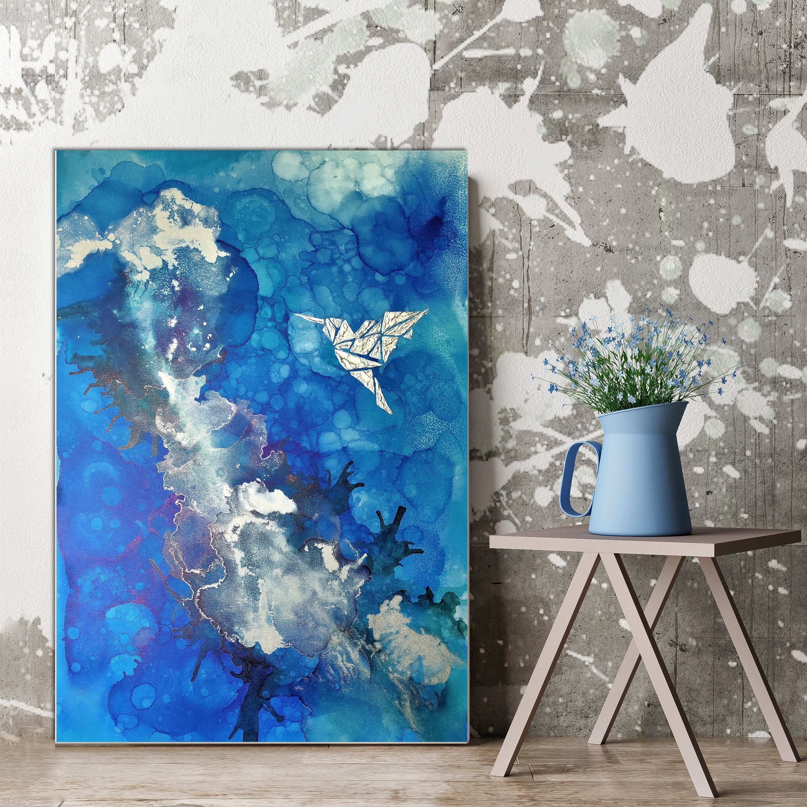 Alcohol Ink, Obraz do salonu, Abstrakcyjne, Dzika natura, Farby akrylowe, Impasto, Płótno bawełniane, Ręcznie malowany, Obraz na płótnie, Canvas, Obraz abstrakcyjny, Nowoczesny, Obraz ptak, Obrazy abstrakcje, Obrazy na sprzedaż, Obraz malowany, Obraz koliber, Obraz srebro, Obrazy alcohol ink