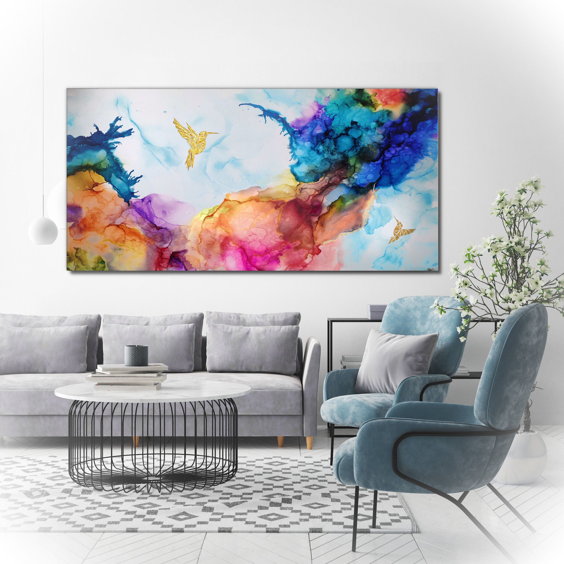 Abstrakcyjne, Złoty koliber, Złoty ptak, Obraz do jadalni, Alcohol Ink, Farby akrylowe, Impasto, Płótno bawełniane, Malowany farbami, Obraz na ścianę, Obrazy na sprzedaż, Obraz do salonu, Ręcznie malowany, Na płótnie, Obraz abstrakcyjny, Nowoczesny, Obrazy alcohol ink, featured