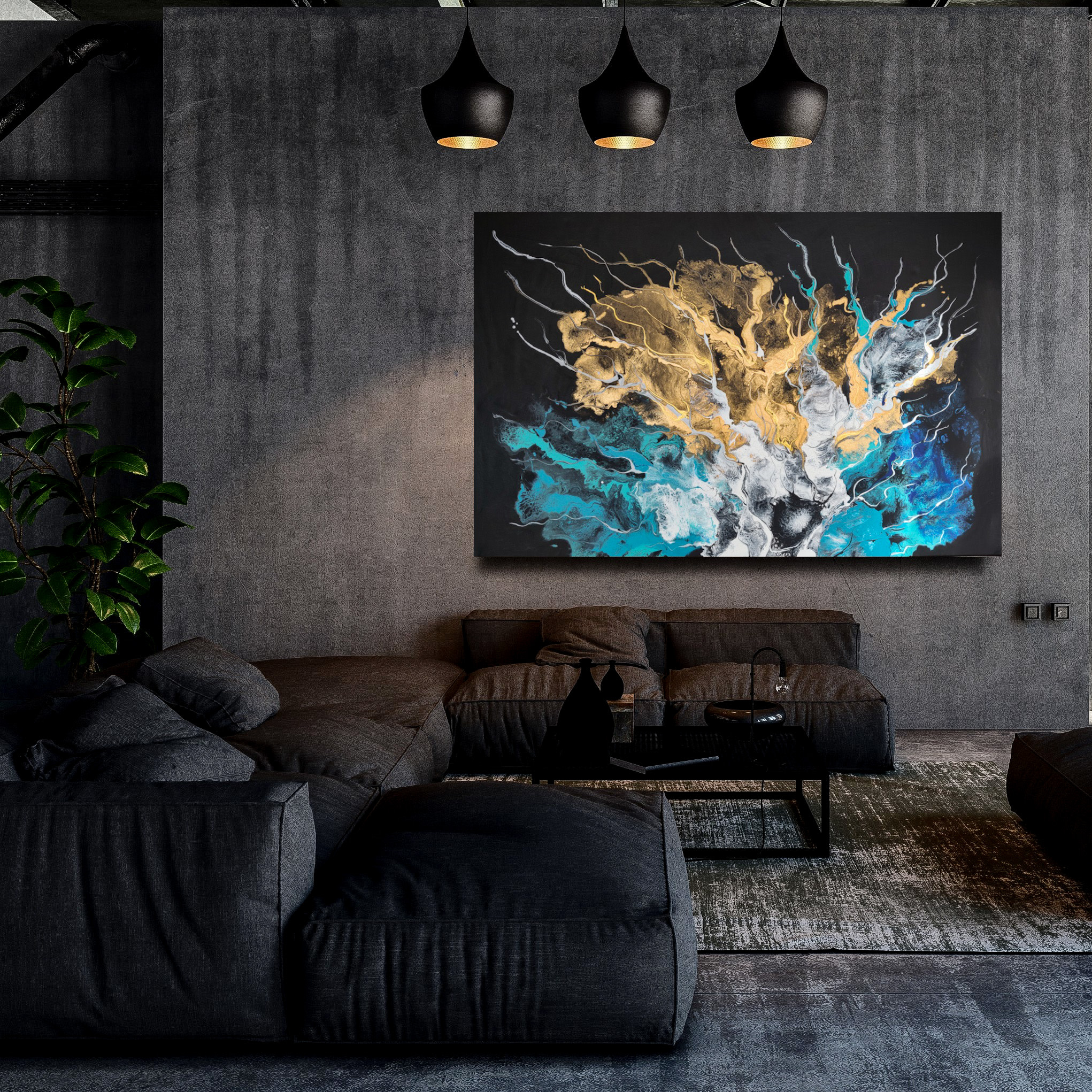 Obraz do salonu, Obraz nowoczesny, Abstrakcja, Acrylic pour painting, Farby akrylowe, Płótno bawełniane, Ręcznie malowany, Nowoczesny, Ekspresja, Kreatywne obrazy, Malarstwo nowoczesne, Obraz na sprzedaż, Obraz z akrylu, Obraz eksprezyjny, Obraz ze złotem, Obraz z turkusem, Abstrakcyjne