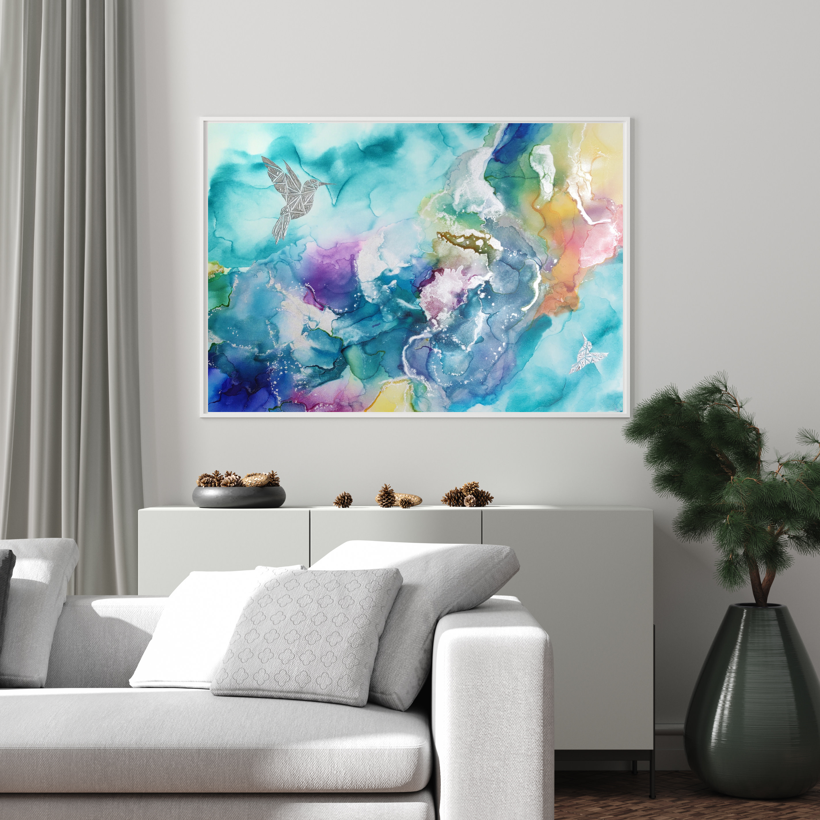 Obrazy alcohol ink, Nowoczesny, Abstrakcyjne, Obrazy ręcznie malowane, Turkusowy obraz, Obrazy alcohol ink