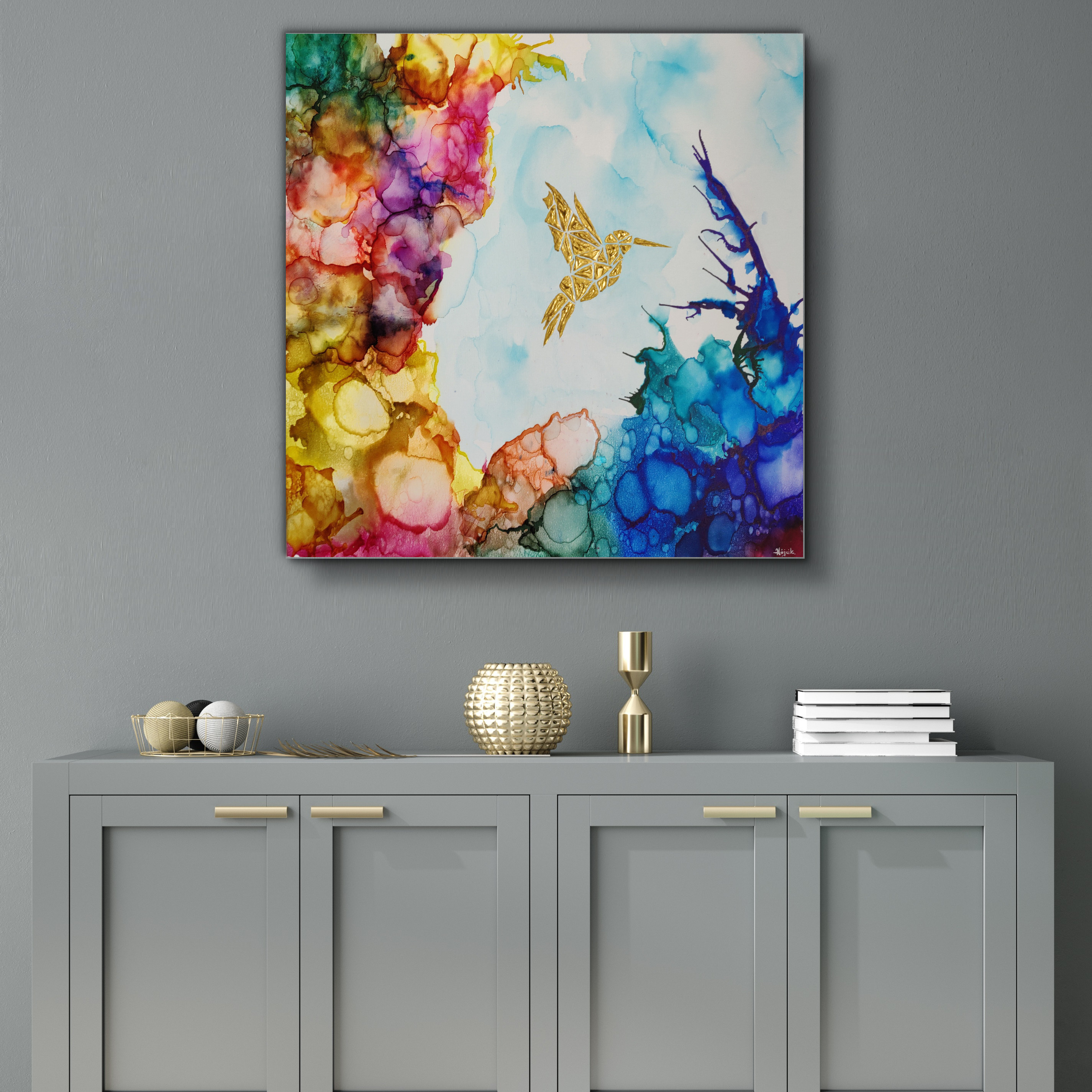 Abstrakcyjne, Alcohol Ink, sztuka nowoczesna, Obraz do salonu, Koliber, Kolorowe obrazy, Dostępny