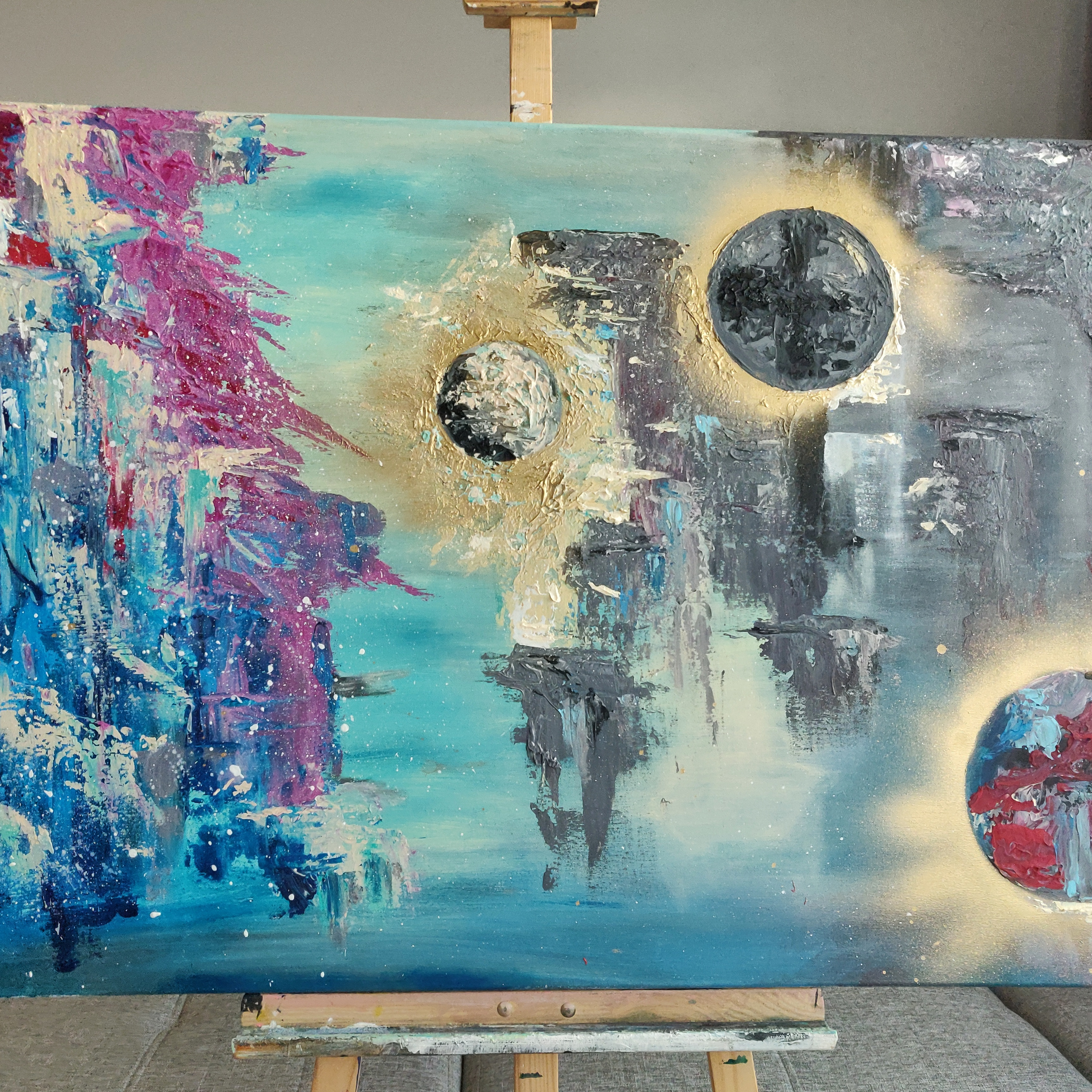 Imprssionism, Impasto, Nowoczesny, Ręcznie malowany, 3D, Abstrakcyjne, Farby akrylowe, Płótno bawełniane, Dzika natura, Faktura 3d