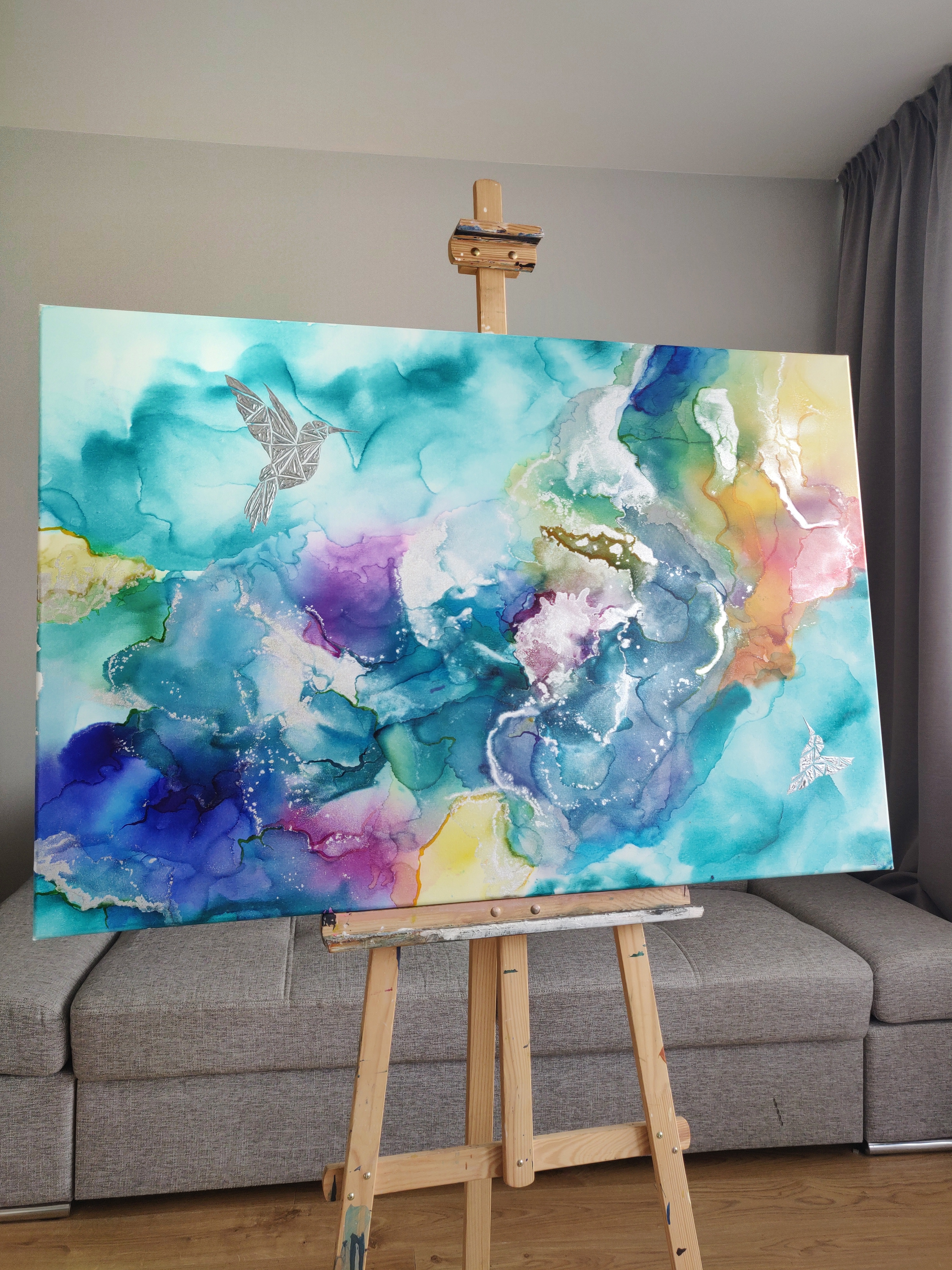 Srebrne kolibry w turkusie